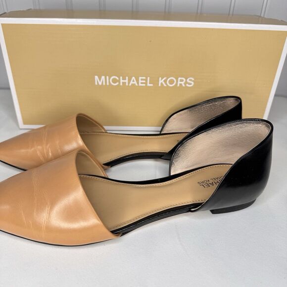 Michael Kors Sz 8M Julieta Flats Black Sun Tan Leather d'Orsay Pointed Shoe - Picture 7 of 9